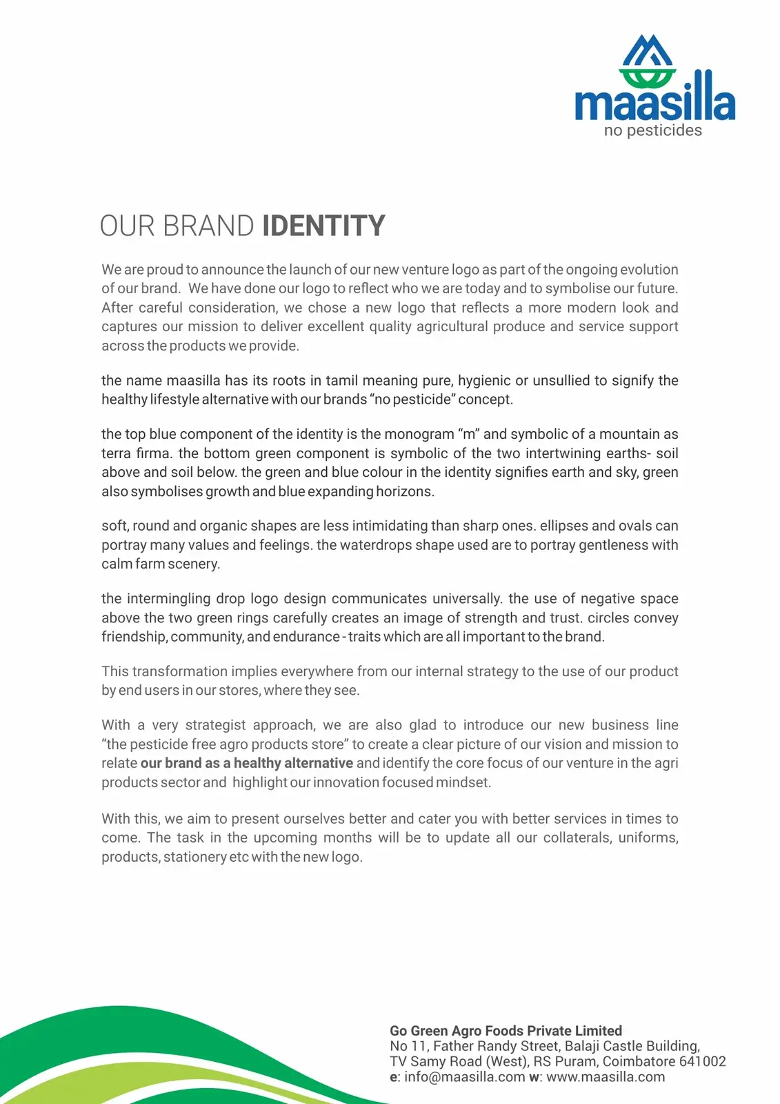 Maasilla brand intro letter - explaining the meaning of the wordmark and the symbolism behind the M monogram