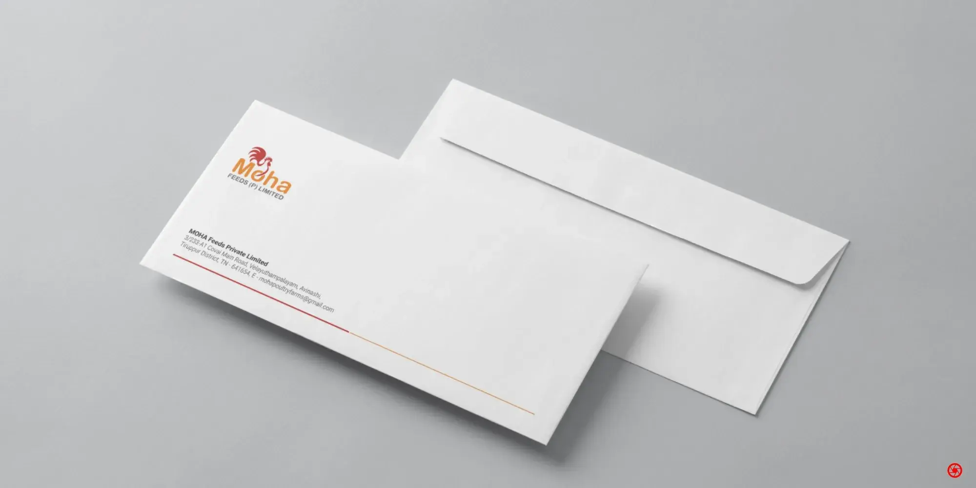MOHA Feeds envelope - mark, return address, and sweep rule along the lower edge