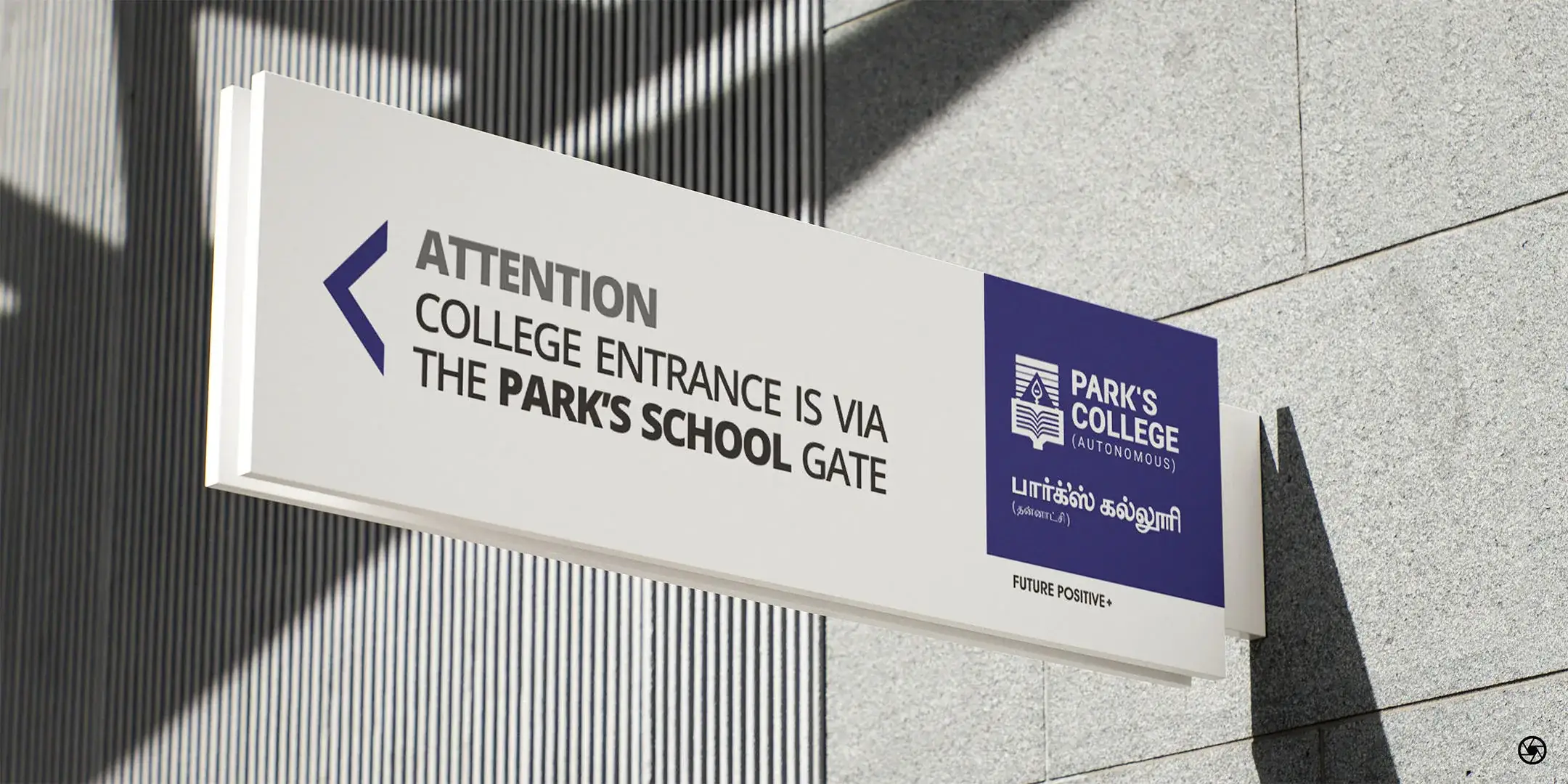 Park's College directional sign board system in institutional purple