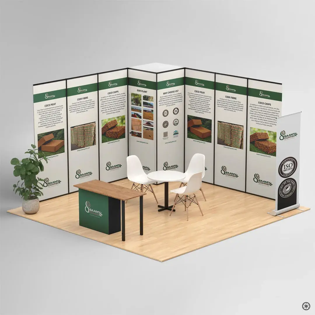 Saamy Coirs exhibition stand mockup — trade show identity display