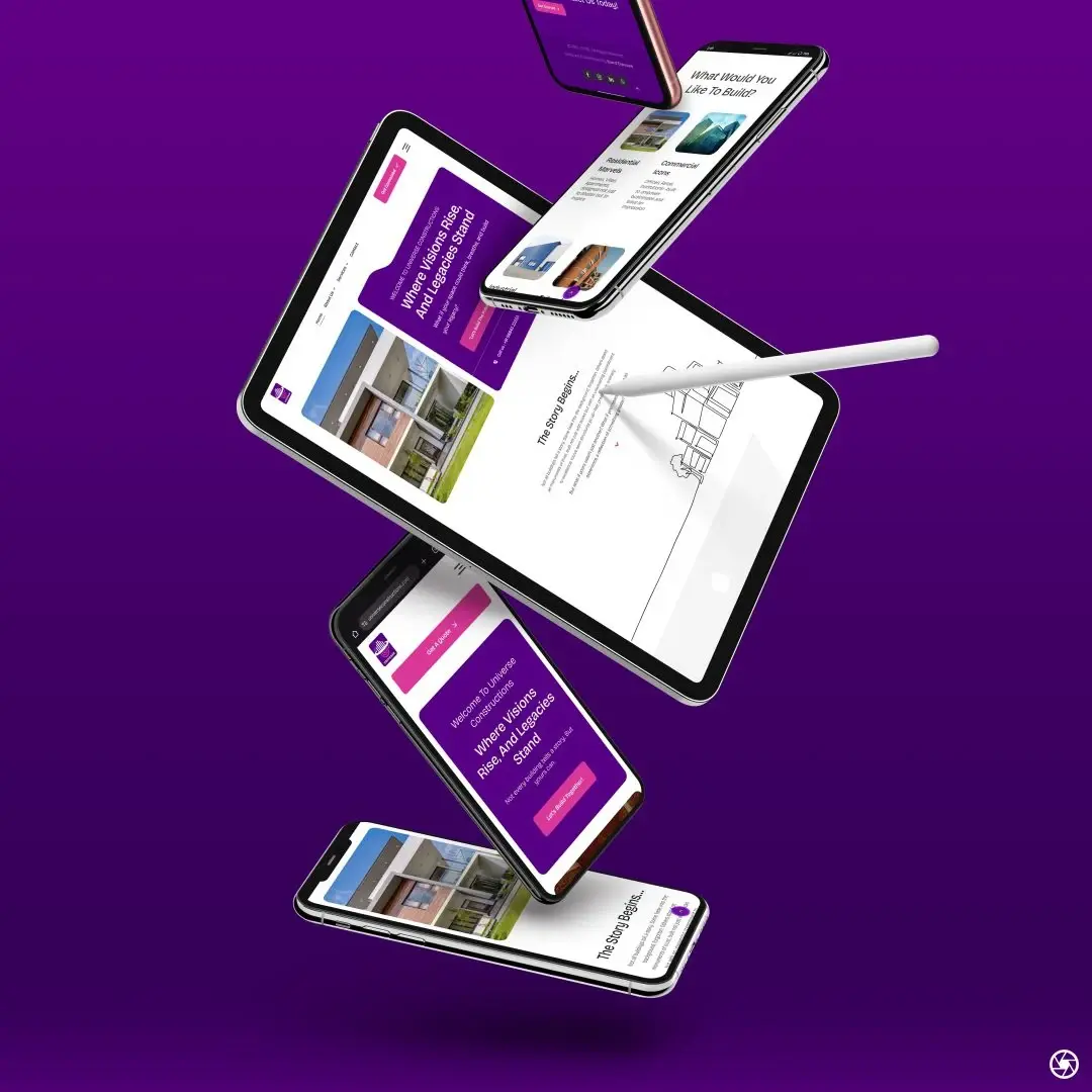 Universe Constructions website across desktop, tablet, and mobile